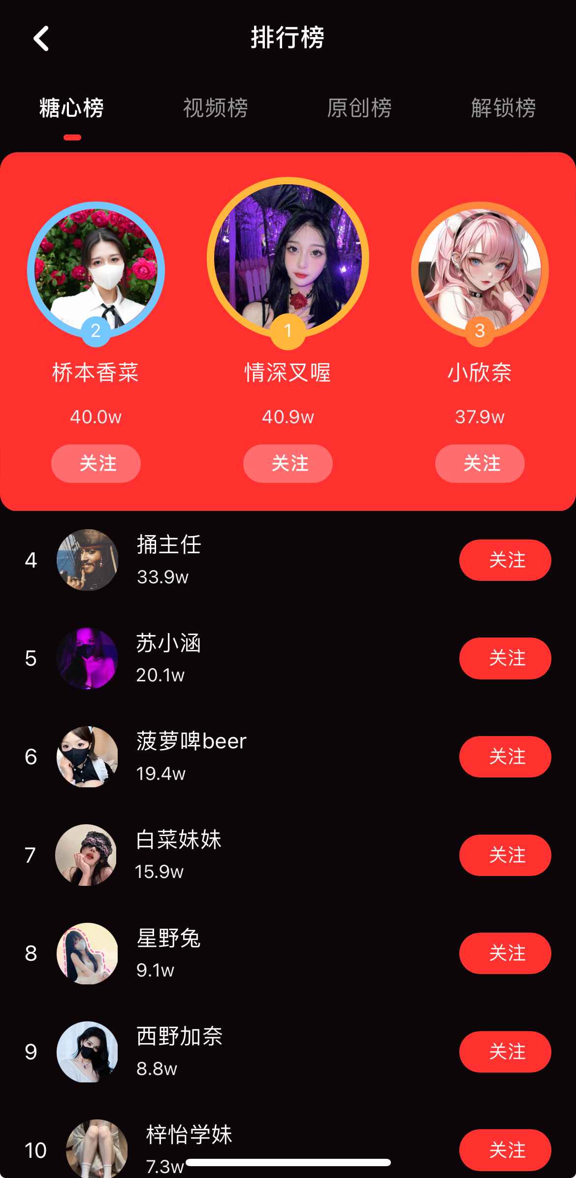 糖心vlog排行榜页面截图